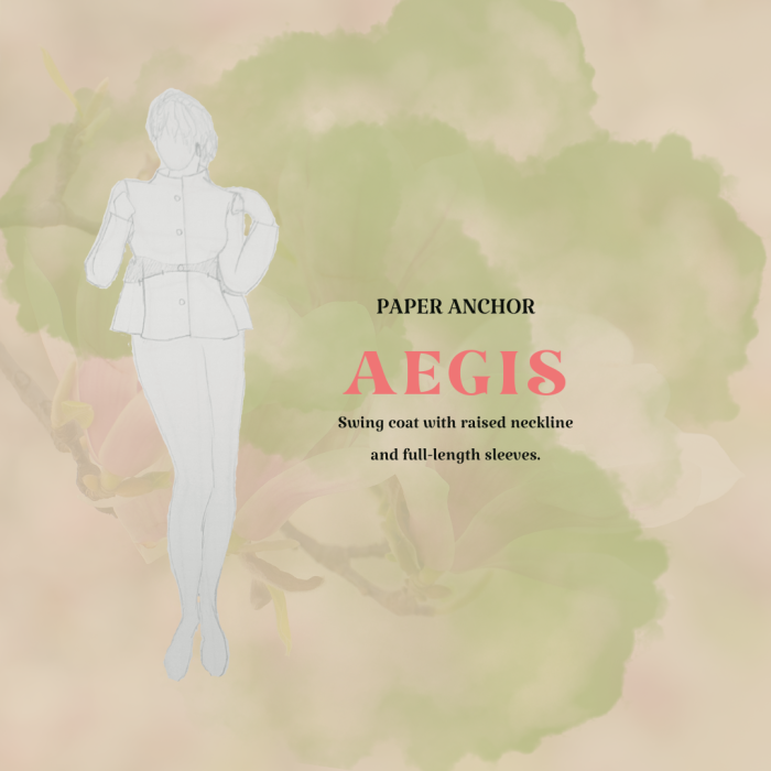 Aegis Coat sewing pattern cover page with sketch and description