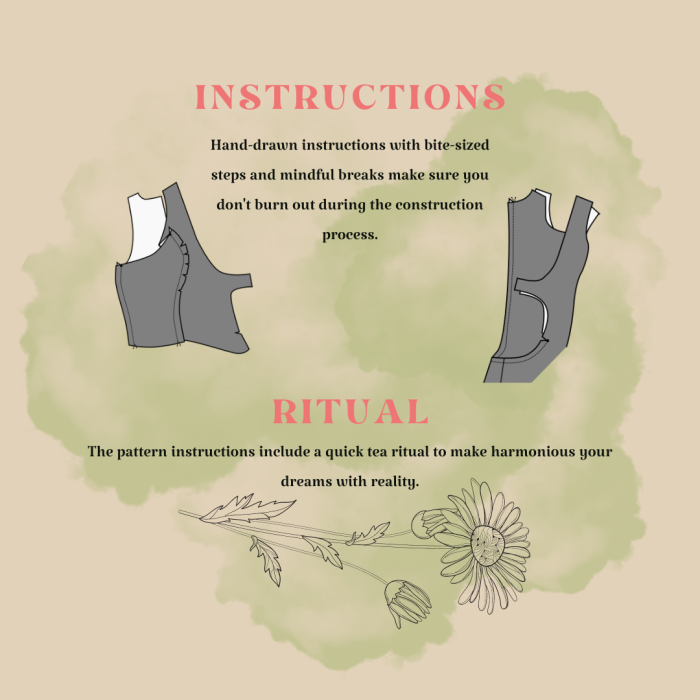 Attuned Jumper sewing pattern instruction example page and ritual description